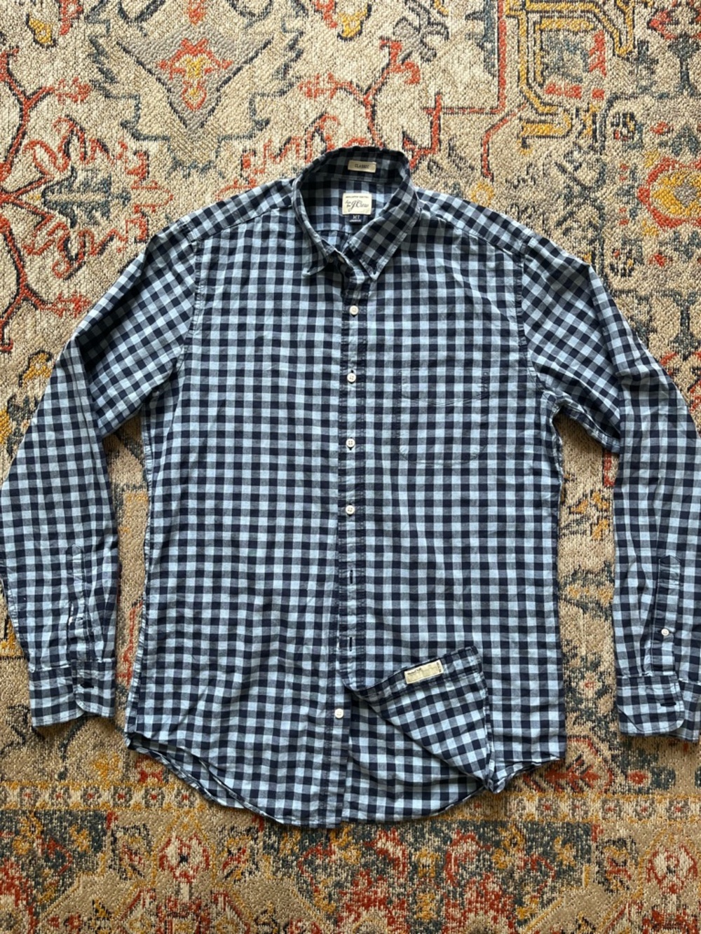 J. Crew Navy and Light Blue Gingham Button-Down Shirt